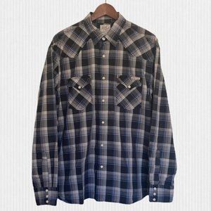 Lucky Brand Blue Grey Plaid Western Style Shirt